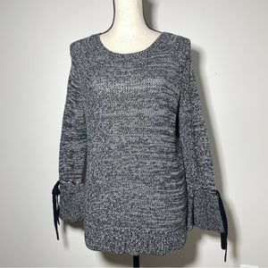 Women’s Loft Sweater, Black/White/Gray Tie Bell Sleeve Sweater M